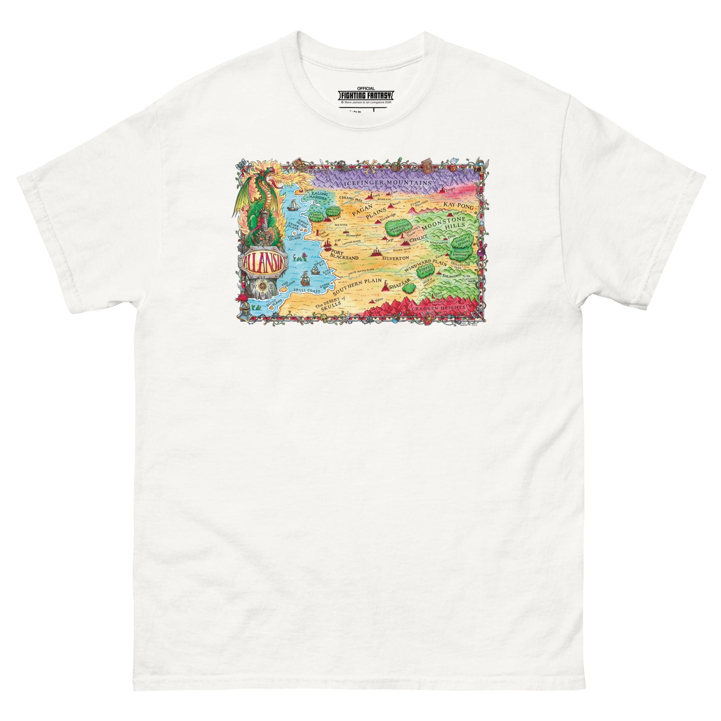 Allansia map on a white t-shirt against a white background.