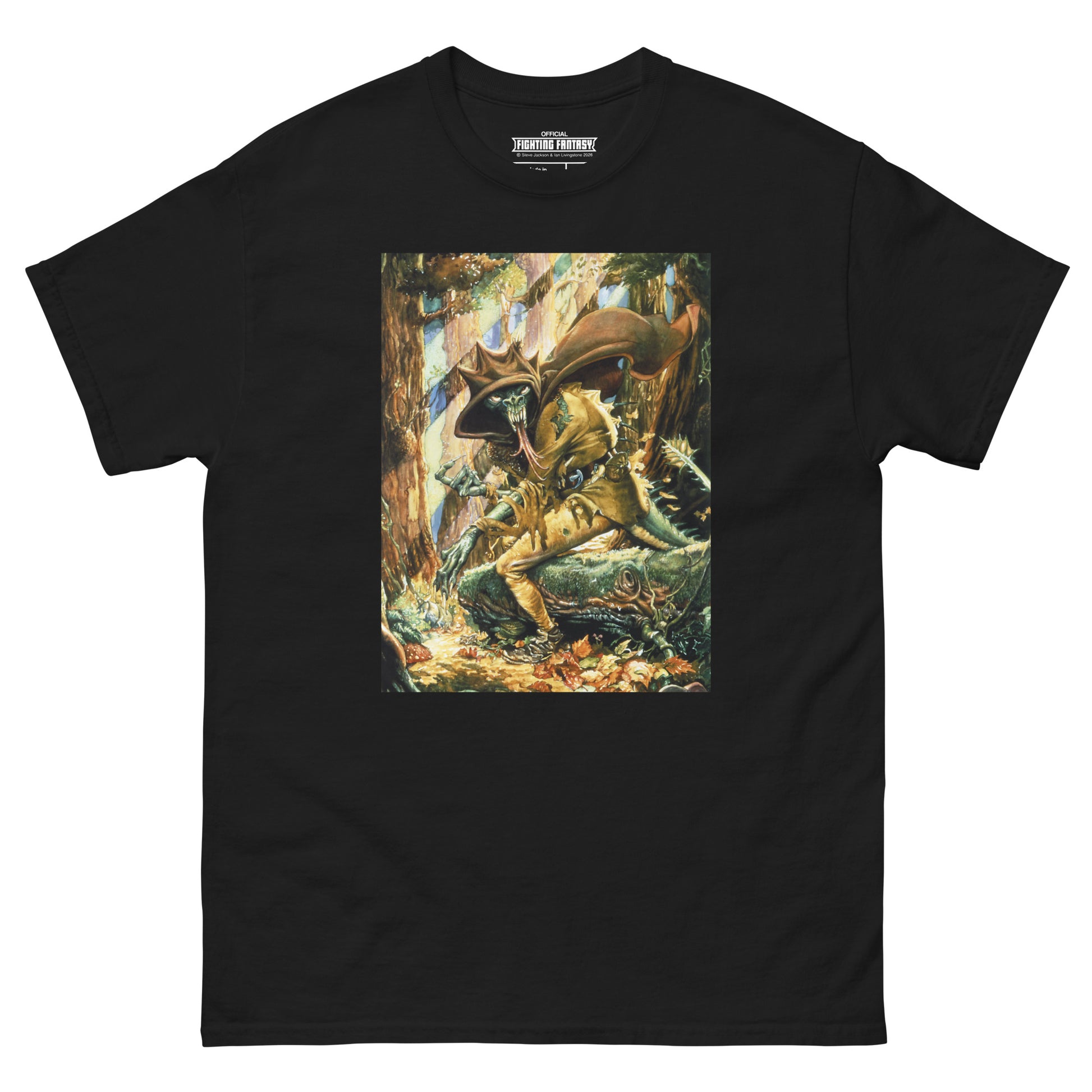 Forest of Doom on a black t-shirt against a white background.