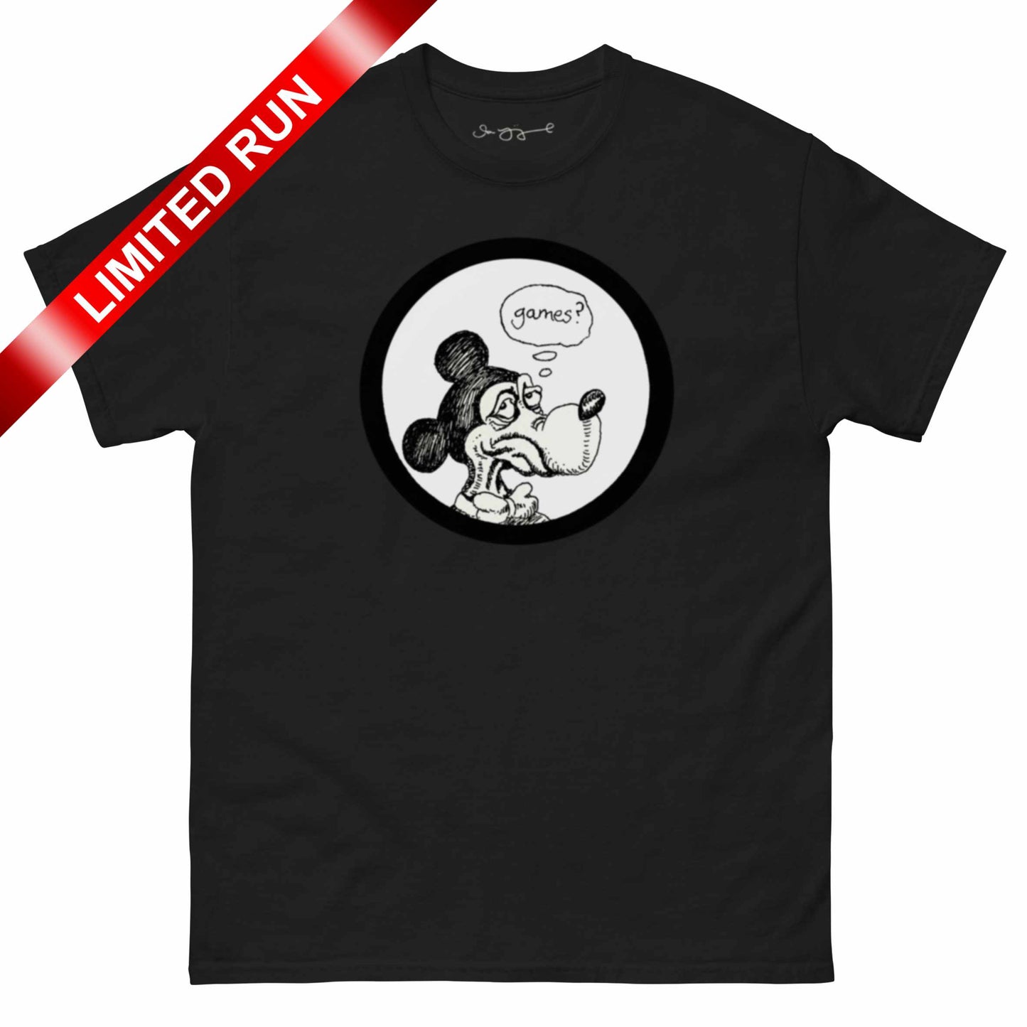 Games? design on a black t-shirt with Limited Run banner against a white background.