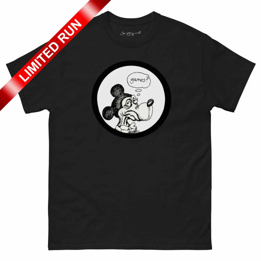 Games? design on a black t-shirt with Limited Run banner against a white background.