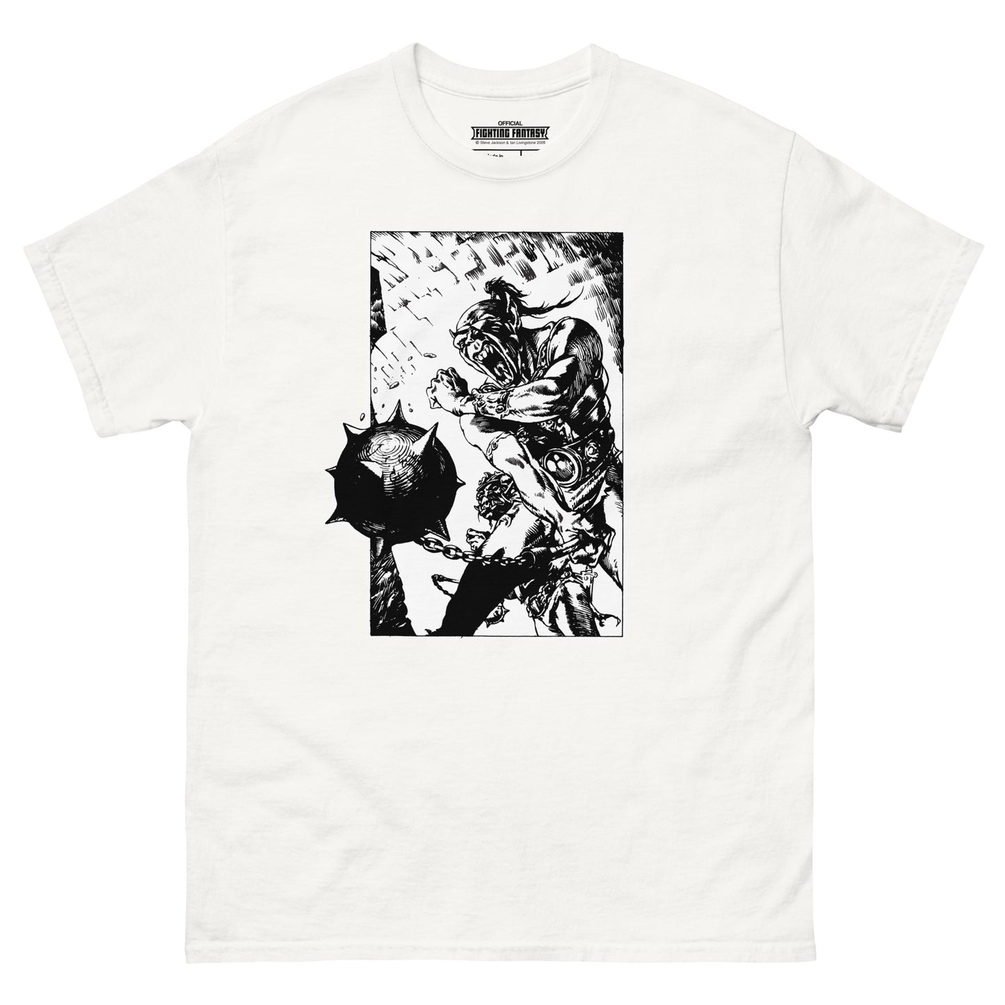 Orc Champion on a white t-shirt against a white background.
