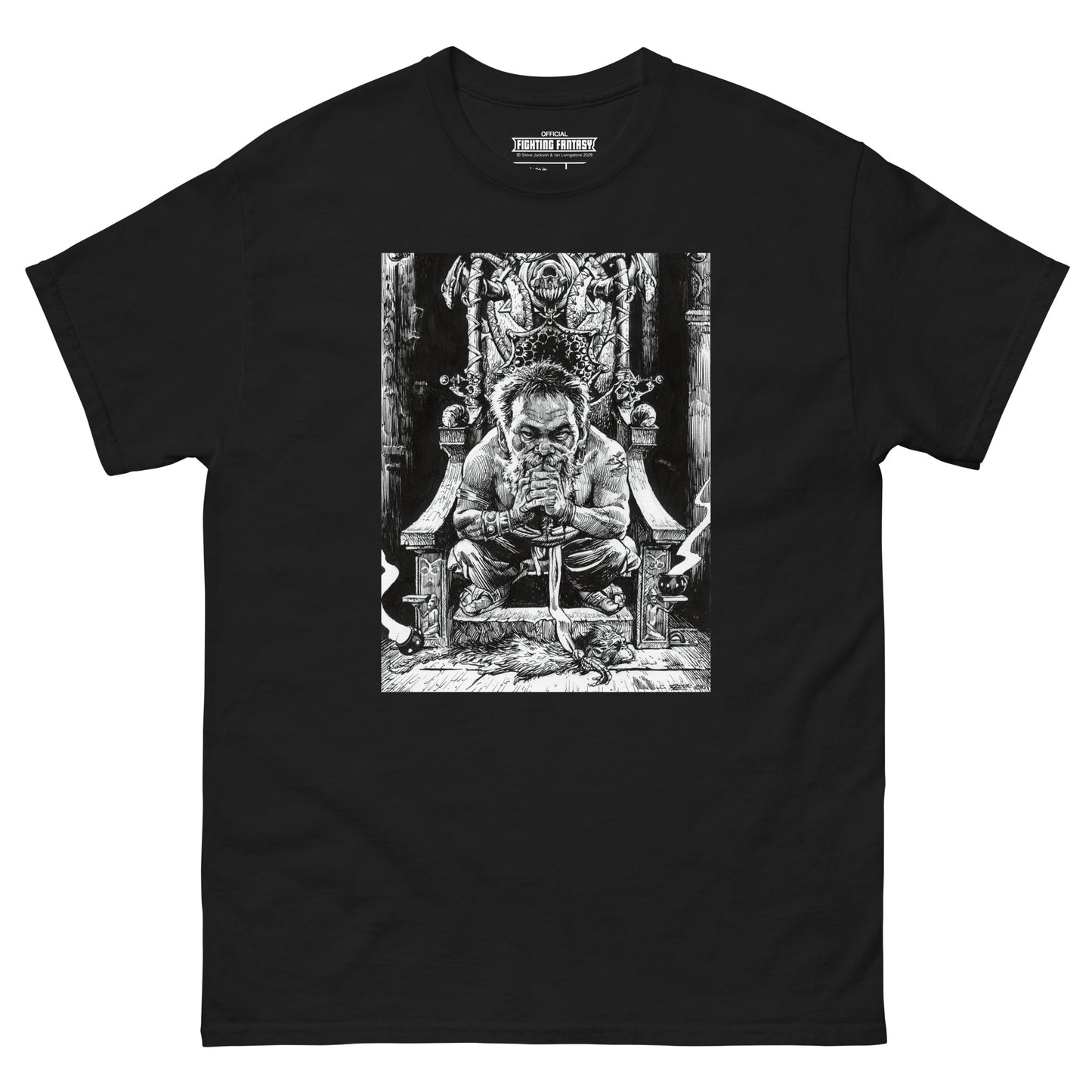 Trialmaster design on a black t-shirt against a white background.