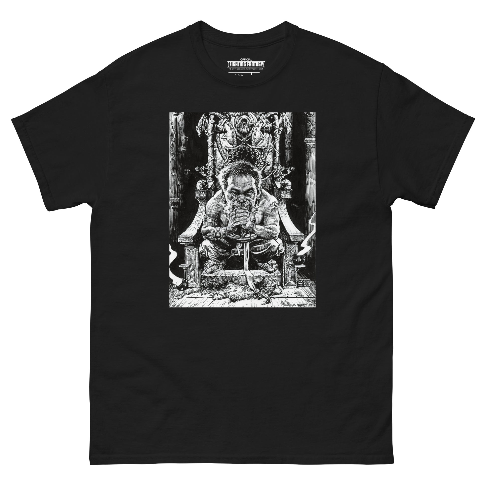 Trialmaster design on a black t-shirt against a white background.