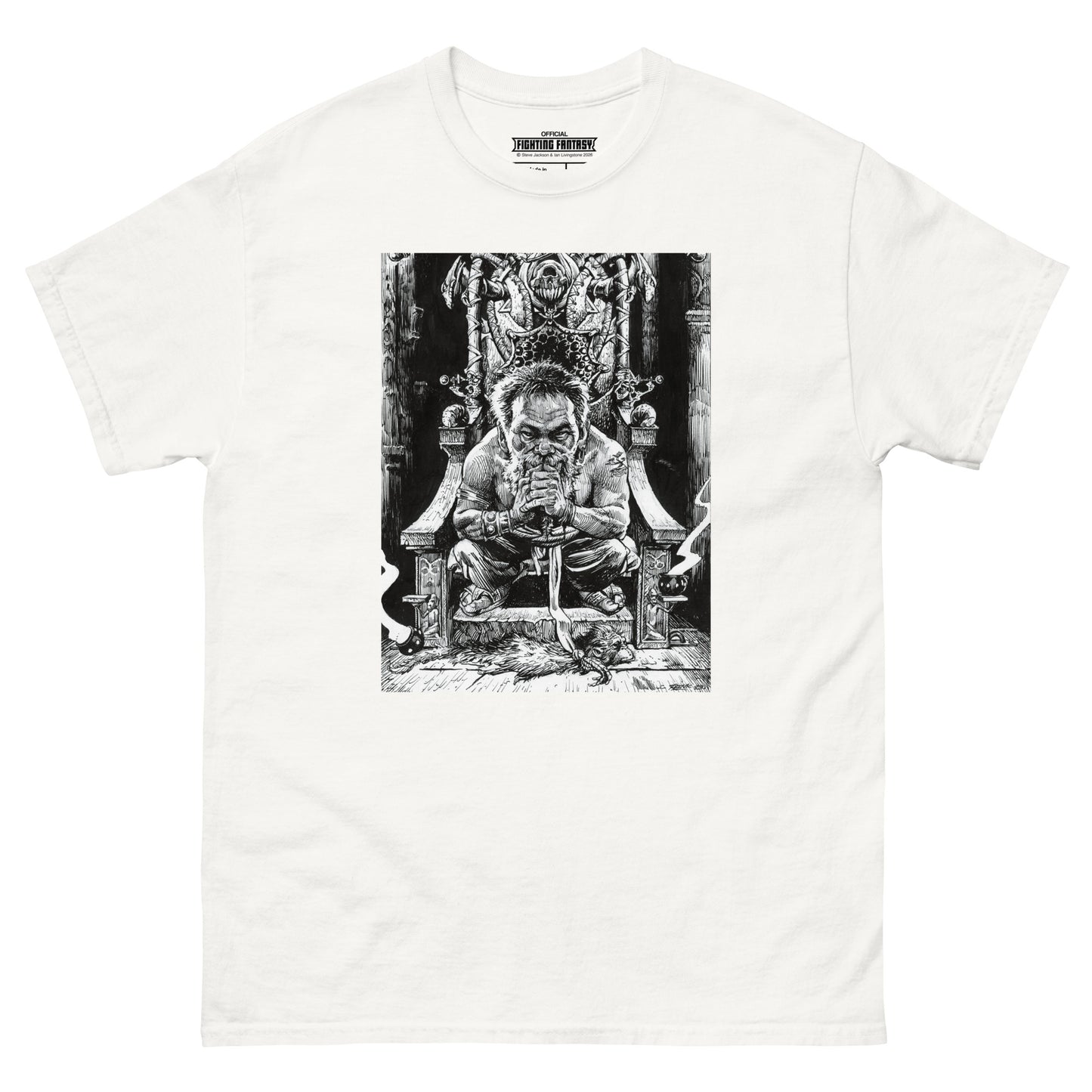 Trialmaster design on a white t-shirt against a white background.